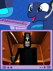 Size: 537x724 | Tagged: derpibooru import, exploitable meme, gamer luna, gamer meme, grim fandango, grim reaper, lucasarts, manny calavera, meme, obligatory pony, princess luna, safe, tv meme