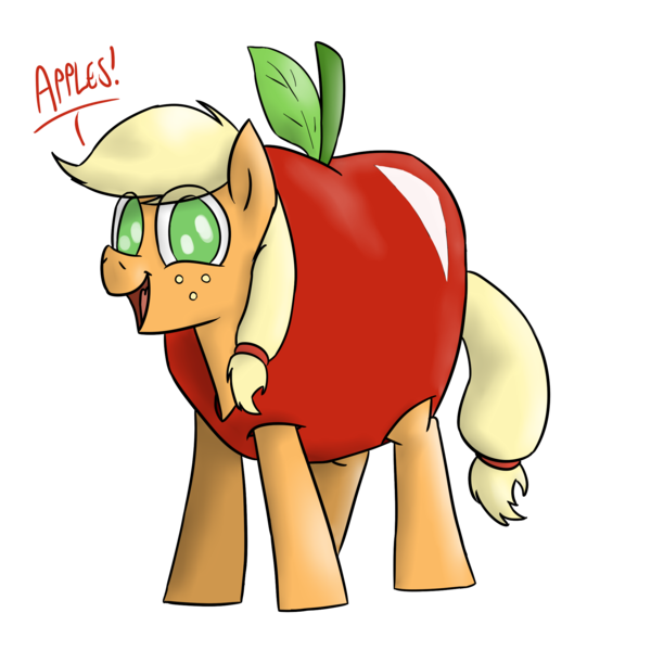 Size: 600x600 | Tagged: safe, artist:timsplosion, derpibooru import, applejack, earth pony, pony, apple, catchlights, clothes, costume, cute, jackabetes, no pupils, simple background, solo, that pony sure does love apples, transparent background
