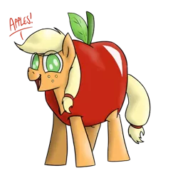Size: 600x600 | Tagged: safe, artist:timsplosion, derpibooru import, applejack, earth pony, pony, apple, catchlights, clothes, costume, cute, jackabetes, no pupils, simple background, solo, that pony sure does love apples, transparent background