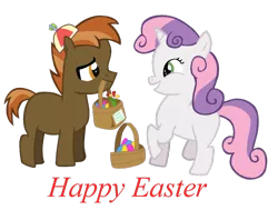 Size: 1024x773 | Tagged: artist:t-shadow-dragon, button mash, derpibooru import, easter, easter basket, easter egg, female, flower, male, note, safe, shipping, straight, sweetie belle, sweetiemash