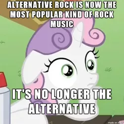 Size: 500x500 | Tagged: alternative rock, derpibooru import, exploitable meme, image macro, meme, safe, solo, sudden clarity sweetie belle, sweetie belle