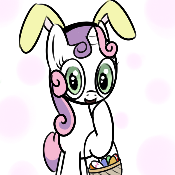 Size: 600x600 | Tagged: artist:ropeface, bunny ears, derpibooru import, easter, easter basket, easter egg, safe, solo, sweetie belle