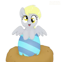 Size: 649x650 | Tagged: safe, artist:haretrinity, derpibooru import, derpy hooves, pegasus, pony, cute, derpabetes, easter, egg, female, hatching, mare, simple background, solo, transparent background