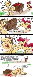 Size: 853x1974 | Tagged: abuse, apple bloom, applejack, artist:lunarcakez, blood, bucking, cart, comic, derpibooru import, hilarious in hindsight, jackabuse, punch, semi-grimdark