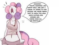 Size: 1280x982 | Tagged: anthro, artist:somescrub, ask nudist sweetie belle, barely legal, belly button, breasts, derpibooru import, explicit source, female, older, solo, suggestive, sweetie belle, wide hips