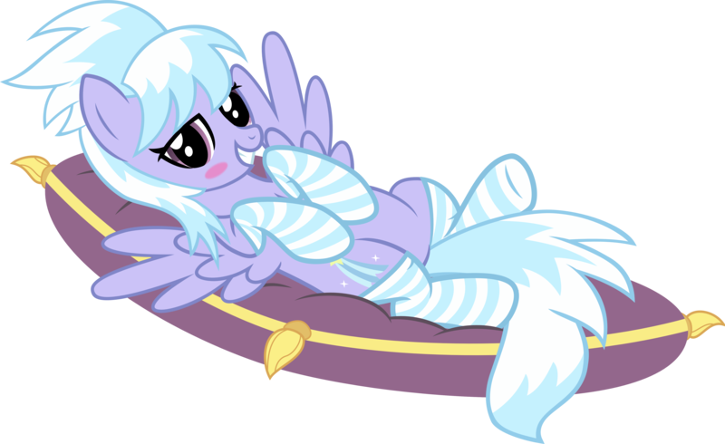 Size: 5228x3200 | Tagged: absurd resolution, artist:vaderpl, bedroom eyes, blushing, clothes, cloudchaser, cushion, derpibooru import, female, lying, on back, socks, solo, solo female, striped socks, suggestive