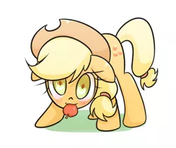 Size: 1200x1008 | Tagged: safe, artist:joycall6, derpibooru import, applejack, pony, apple, applecat, behaving like a cat, blushing, cute, jackabetes, mouth hold, silly, silly pony, solo, that pony sure does love apples, who's a silly pony