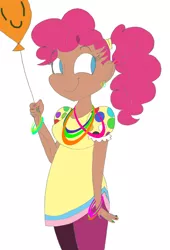 Size: 1280x1887 | Tagged: artist:fedorabow, balloon, dark skin, derpibooru import, human, humanized, pinkie pie, safe, solo