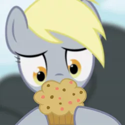 Size: 894x894 | Tagged: safe, artist:juniberries, derpibooru import, derpy hooves, pegasus, pony, female, mare, muffin, solo