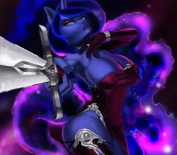 Size: 1000x876 | Tagged: anthro, armpits, artist:dclzexon, breasts, busty princess luna, derpibooru import, female, princess luna, solo, solo female, suggestive, sword, weapon