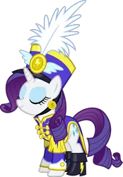 Size: 6000x8599 | Tagged: safe, artist:vladimirmacholzraum, derpibooru import, rarity, pony, unicorn, testing testing 1-2-3, .svg available, absurd resolution, ancient wonderbolts uniform, boots, clothes, eyes closed, female, hat, mare, sgt. rarity, shako, shoes, simple background, smiling, solo, transparent background, uniform, vector