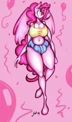 Size: 2421x4092 | Tagged: alicorn, anthro, artist:saliantsunbreeze, balloon, breasts, busty pinkie pie, clothes, crotch bulge, derpibooru import, futa, futa pinkie pie, hips, intersex, pinkiecorn, pinkie pie, race swap, solo, solo futa, suggestive, tanktop, unguligrade anthro, wide hips, wings, xk-class end-of-the-world scenario