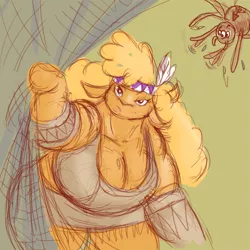 Size: 712x712 | Tagged: anthro, artist:weasselk, ask, bbw, big strongheart, breasts, busty little strongheart, cleavage, derpibooru import, female, little strongheart, muscles, safe, spider, stout, strong fat, tumblr