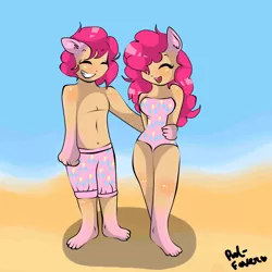 Size: 4000x4000 | Tagged: anthro, artist:rd-fover, bare chest, bubble berry, bubblepie, clothes, derpibooru import, eared humanization, female, human, humanized, jpg artifacts, male, pinkie pie, rule 63, safe, selfcest, self ponidox, shipping, straight, topless