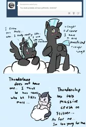 Size: 724x1074 | Tagged: safe, artist:pony-lightbox, derpibooru import, rumble, thunderclap, thunderlane, pegasus, pony, ask the thunderbros, ask, blushing, brothers, cloud, colt, cute, implied gay, male, shipping, siblings, solo, stallion, tumblr