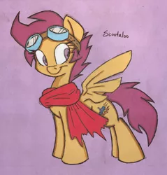 Size: 400x418 | Tagged: artist:dfectivedvice, artist:thepolymath, clothes, colored, color edit, derpibooru import, edit, goggles, older, safe, scarf, scootaloo, solo