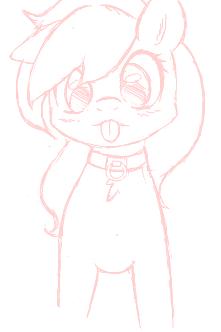 Size: 221x332 | Tagged: safe, artist:randy, derpibooru import, oc, oc:aryanne, unofficial characters only, dog, collar, female, flockmod, monochrome, pet, pet play, sketch, solo, tongue out