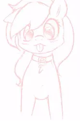 Size: 221x332 | Tagged: safe, artist:randy, derpibooru import, oc, oc:aryanne, unofficial characters only, dog, collar, female, flockmod, monochrome, pet, pet play, sketch, solo, tongue out