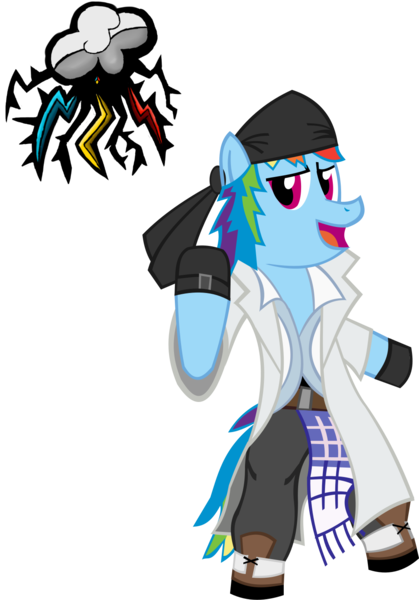 Size: 1016x1454 | Tagged: safe, artist:jewelsfriend, artist:trinity-comettrail, derpibooru import, rainbow dash, pony, semi-anthro, bandana, bipedal, clothes, crossover, final fantasy, final fantasy xiii, open mouth, simple background, snow, solo, transparent background, trenchcoat, wingless