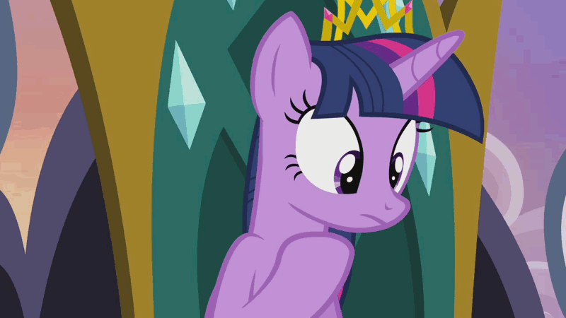 Size: 1280x720 | Tagged: safe, derpibooru import, screencap, twilight sparkle, twilight sparkle (alicorn), alicorn, pony, trade ya, animated, close-up, crown, eyes closed, female, gesture, judge twilight, judgement, mare, new crown, sitting, solo, stern, talking, throne