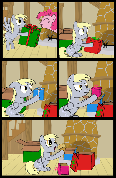 Size: 1311x1994 | Tagged: safe, artist:hap-sunshine, derpibooru import, derpy hooves, pinkie pie, pegasus, pony, comic, female, mare, muffin, present