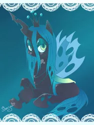 Size: 774x1032 | Tagged: safe, artist:nyako-shoyu, derpibooru import, queen chrysalis, changeling, changeling queen, female, solo