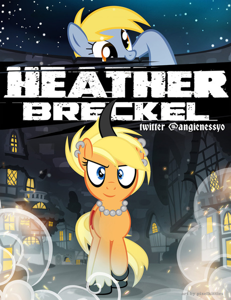 Size: 695x900 | Tagged: safe, artist:pixelkitties, derpibooru import, derpy hooves, oc, oc:heather breckel, ponified, changeling, hybrid, pegasus, pony, attack on titan, curved horn, female, giant derpy hooves, giant pony, heather breckel, macro, mare, pixelkitties' brilliant autograph media artwork, unshorn fetlocks