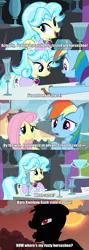 Size: 711x2000 | Tagged: derpibooru import, fluttershy, horseshoes, olden pony, rainbow dash, rusty horseshoe, safe, screencap, screencap comic, sleepless in ponyville, trade ya