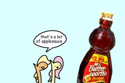 Size: 500x332 | Tagged: applejack, applesauce, artist:wollap, comic, derpibooru import, fluttershy, safe, syrup