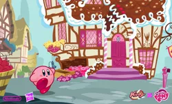 Size: 1266x768 | Tagged: artist needed, crossover, derpibooru import, fake, hasbro, kirby, kirby (character), my little pony logo, nintendo, ponyville, safe, sugarcube corner