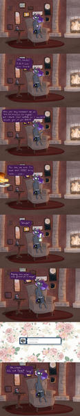 Size: 1280x6611 | Tagged: annoyed, armchair, artist:talludde, ask the princess of night, book, chair, comic, derpibooru import, frown, letter, looking at you, open mouth, princess luna, reading, safe, sitting, smiling, solo