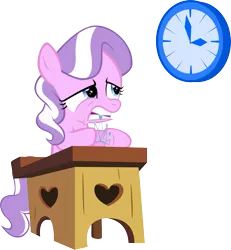 Size: 943x1020 | Tagged: artist:magerblutooth, clock, derpibooru import, desk, diamond tiara, impatient, safe, simple background, solo, transparent background, vector