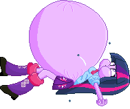 Size: 189x159 | Tagged: suggestive, artist:ikuntyphoon, derpibooru import, twilight sparkle, equestria girls, belly inflation, breasts, button popping, female, inflation, on back, pixel art, popped button, puffy cheeks, simple background, solo, solo female, sprite