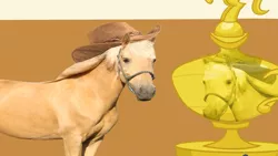 Size: 1280x720 | Tagged: applebuck season, applejack, derpibooru import, edit, edited screencap, hoers, irl horse, live action applejack, reflection, safe, screencap, trophy