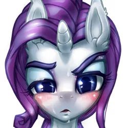 Size: 500x500 | Tagged: suggestive, artist:designjh, derpibooru import, rarity, blushing, close-up, cropped, cumming, explicit source, solo, thick eyebrows