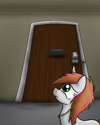 Size: 640x798 | Tagged: artist:paper-pony, derpibooru import, door, fanfic art, fanfic:first pony view, key, lock, oc, oc:rosy stripes, safe, solo, unofficial characters only