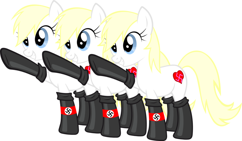 Size: 2000x1167 | Tagged: armband, artist:accu, blonde, clones, clothes, derpibooru import, female, fireproof boots, full body, group, heil, nazi, oc, oc:aryanne, safe, show accurate, simple background, socks, swastika, transparent background, unofficial characters only, vector, we are going to heil