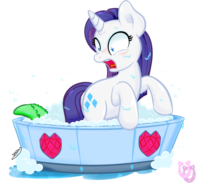 Size: 1180x1087 | Tagged: artist:shadowhulk, bath, derpibooru import, gummy, rarity, safe, tub, wet, wet mane, wet mane rarity