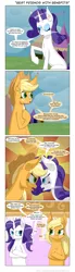 Size: 600x2189 | Tagged: suggestive, artist:deusexequus, derpibooru import, applejack, rarity, earth pony, pony, unicorn, trade ya, comic, dialogue, female, implied angry sex, implied sex, impossibly large ears, lesbian, mare, rarijack, shipping