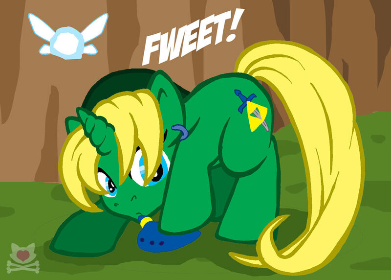 Size: 900x644 | Tagged: artist:lillykitten, derpibooru import, link, navi, ponified, safe, the legend of zelda