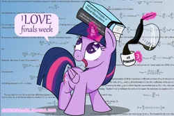 Size: 1280x853 | Tagged: safe, artist:askthefillies, derpibooru import, twilight sparkle, twilight sparkle (alicorn), alicorn, pony, ask the fillies, coffee, female, filly, filly twilight sparkle, magic, mare, math, pouring, quantum mechanics, schrödinger equation, solo, younger