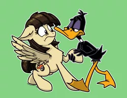 Size: 1650x1276 | Tagged: artist:latecustomer, bedroom eyes, crossover, crossover shipping, daffy duck, duck, inside joke, interspecies, looney tunes, safe, sibsy, simple background, wild fire