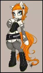 Size: 533x900 | Tagged: artist:tt-n, boots, clothes, corset, derpibooru import, earring, goth, oc, oc:mt, piercing, safe, semi-anthro, solo, unofficial characters only