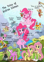 Size: 1000x1414 | Tagged: safe, artist:kolshica, artist:stinken, derpibooru import, apple leaves, daisy, fleetfoot, flower wishes, fluttershy, hinny of the hills, madame le flour, mr. turnip, pinkie pie, pumpkin cake, rocky, sir lintsalot, twinkleshine, equestria girls, andrea libman, apple family member, flutterbat, pixiv, seedling, square crossover, voice actor