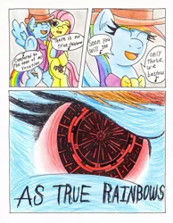 Size: 787x1015 | Tagged: artist:the1king, comic, comic:fluttershy and the rainbow factory, fanfic:rainbow factory, fluttershy, parody, rainbow dash, semi-grimdark, traditional art, willy wonka