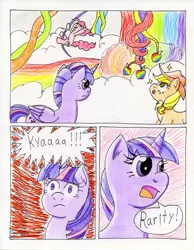 Size: 787x1015 | Tagged: semi-grimdark, artist:the1king, derpibooru import, applejack, pinkie pie, twilight sparkle, twilight sparkle (alicorn), alicorn, pony, comic:fluttershy and the rainbow factory, fanfic:rainbow factory, comic, female, mare, parody, traditional art, willy wonka