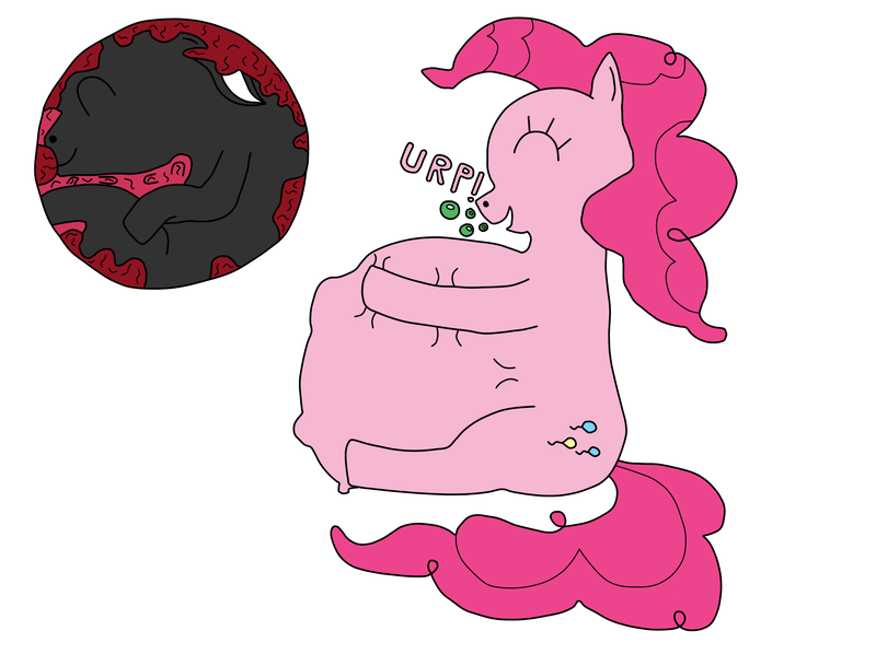 Size: 2040x1524 | Tagged: artist:jovialpony, burp, derpibooru import, fetish, internal, ms paint, oc, oc:jovial, original species, pinkie pie, questionable, skunk, skunk pony, vore