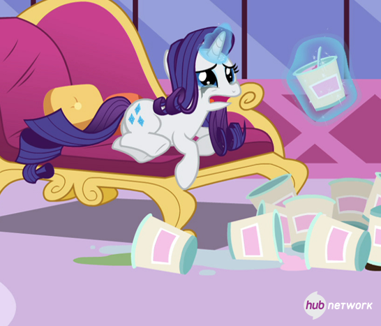 Size: 546x467 | Tagged: safe, derpibooru import, screencap, rarity, pony, unicorn, inspiration manifestation, comfort eating, cropped, crying, eating, faic, fainting couch, female, hub logo, ice cream, magic, mare, marshmelodrama, rarity being rarity, running makeup, solo, telekinesis, the hub