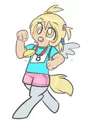 Size: 441x611 | Tagged: safe, artist:mt, derpibooru import, oc, oc:dingaling, unofficial characters only, satyr, medal, offspring, parent:derpy hooves, running, solo