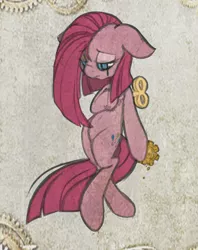 Size: 958x1211 | Tagged: artist:thepolymath, artist:w300, cog, pinkamena diane pie, pinkie pie, safe, solo, steampunk, wind up key